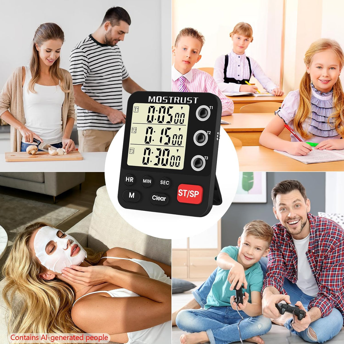 Digital Dual Kitchen Timer, Multiple Channels Countdown Timer