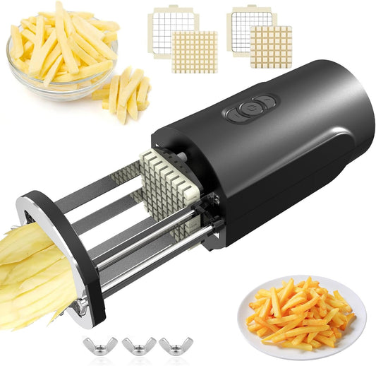 Electric French Fry Cutter, Professional Commercial Potato Cutter with 1/2 & 3/8 Inch Stainless Steel Blade, Electric French Fries Maker, Household Potato Carrots Cucumbers Slicer