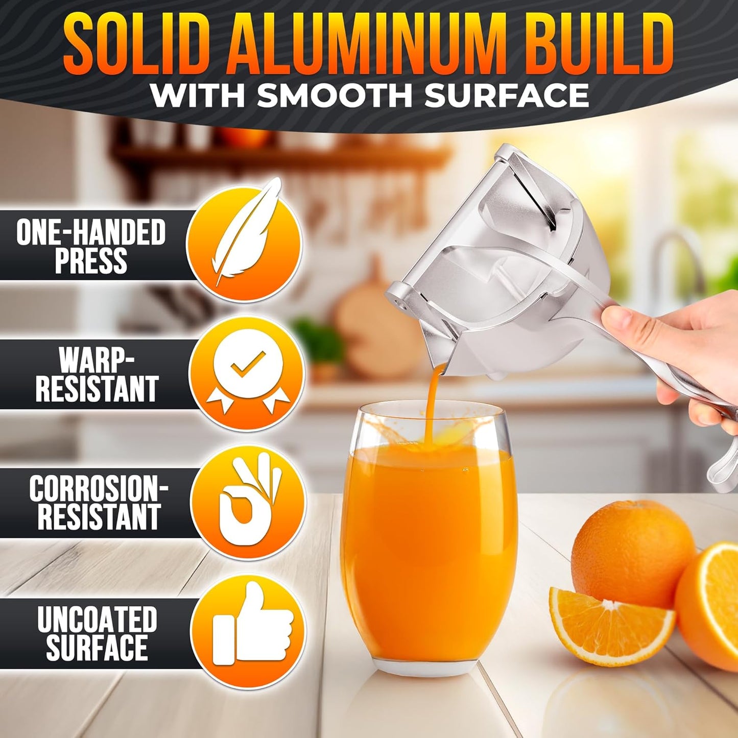 Hand Juicer Squeezer - Gets Every Last Drop Fast - Manual Juicer Hand Press for Lemon, Orange, Lime, Grapefruit and Pomegranate | 20 oz Aluminum Bowl, Pour Spout, Lemon Squeezer with Ergonomic Handle