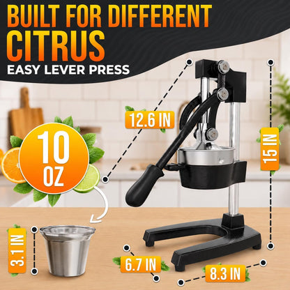 Hand Juicer Squeezer - Gets Every Last Drop Fast - Manual Juicer Hand Press for Lemon, Orange, Lime, Grapefruit and Pomegranate | 20 oz Aluminum Bowl, Pour Spout, Lemon Squeezer with Ergonomic Handle