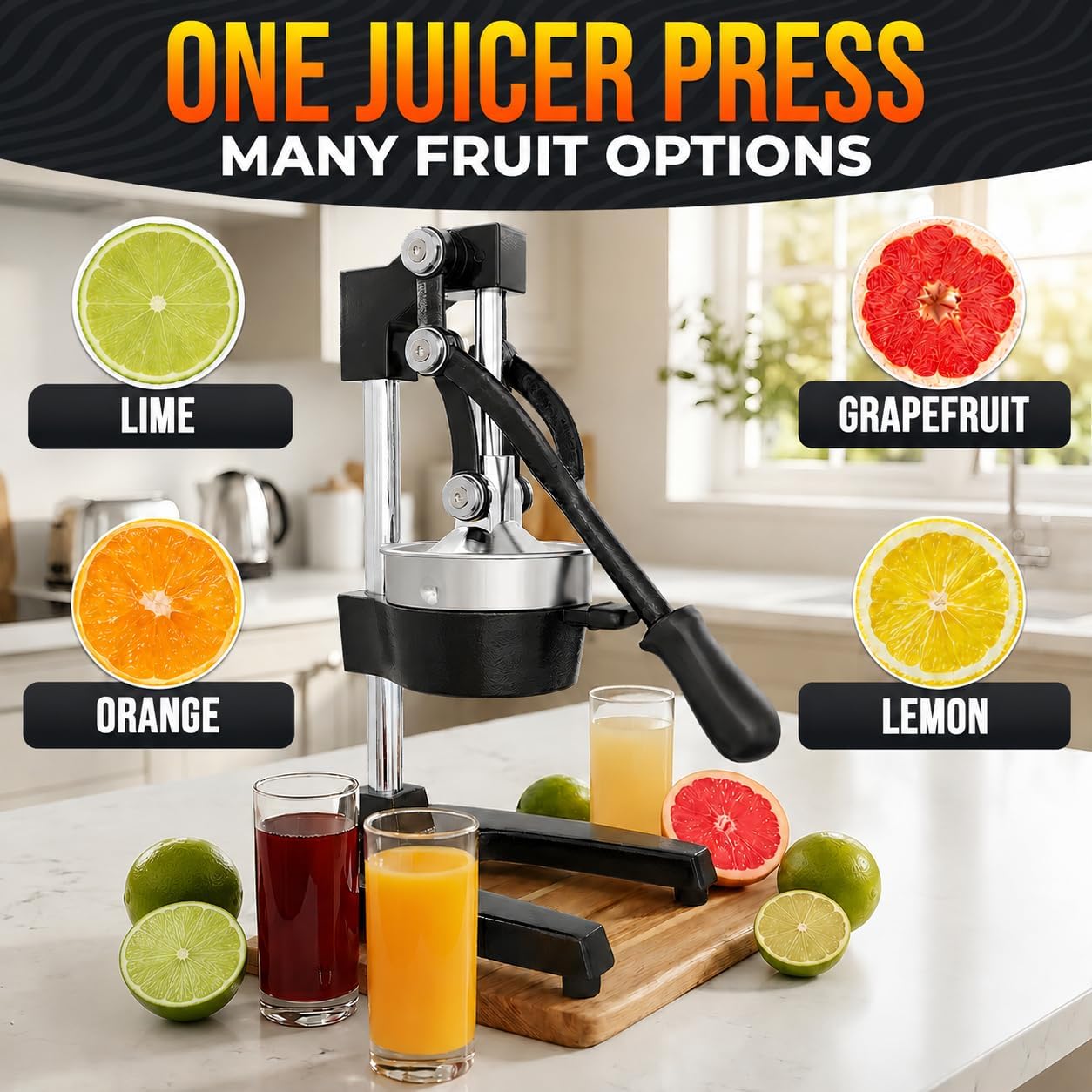 Hand Juicer Squeezer - Gets Every Last Drop Fast - Manual Juicer Hand Press for Lemon, Orange, Lime, Grapefruit and Pomegranate | 20 oz Aluminum Bowl, Pour Spout, Lemon Squeezer with Ergonomic Handle