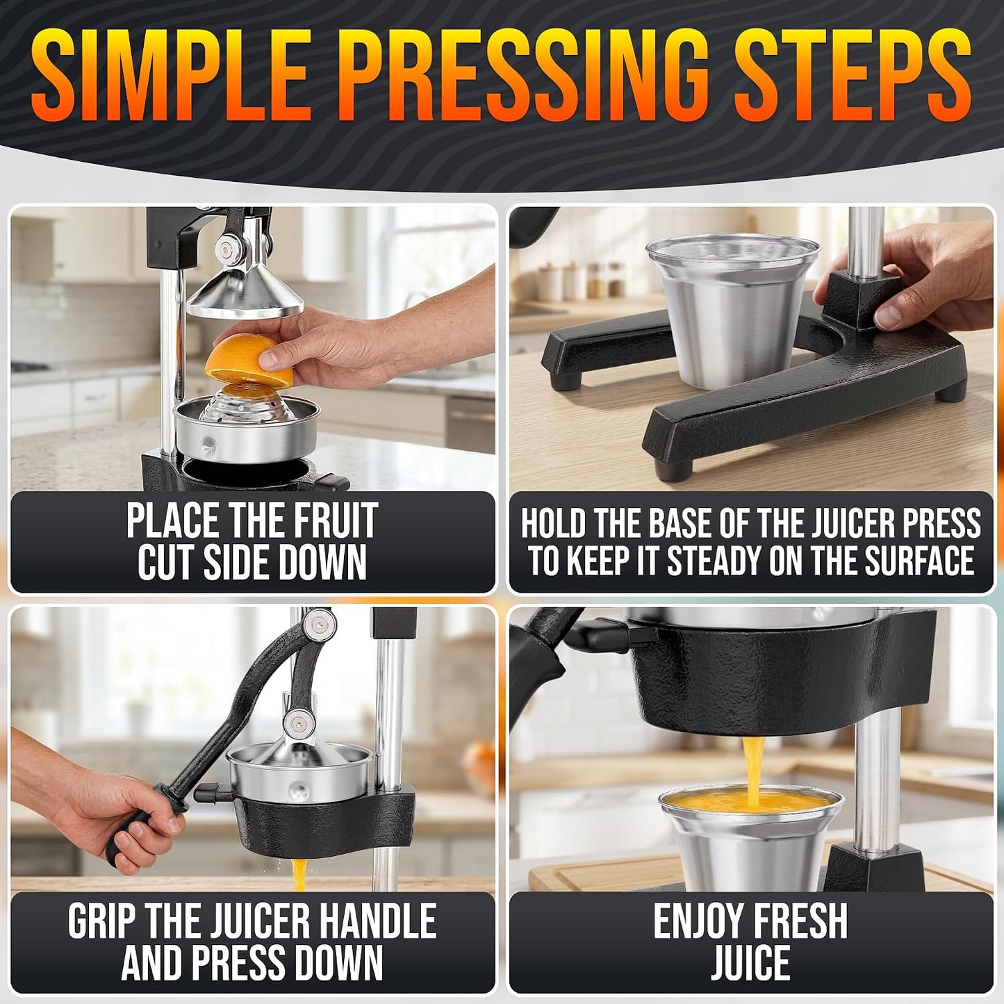 Hand Juicer Squeezer - Gets Every Last Drop Fast - Manual Juicer Hand Press for Lemon, Orange, Lime, Grapefruit and Pomegranate | 20 oz Aluminum Bowl, Pour Spout, Lemon Squeezer with Ergonomic Handle