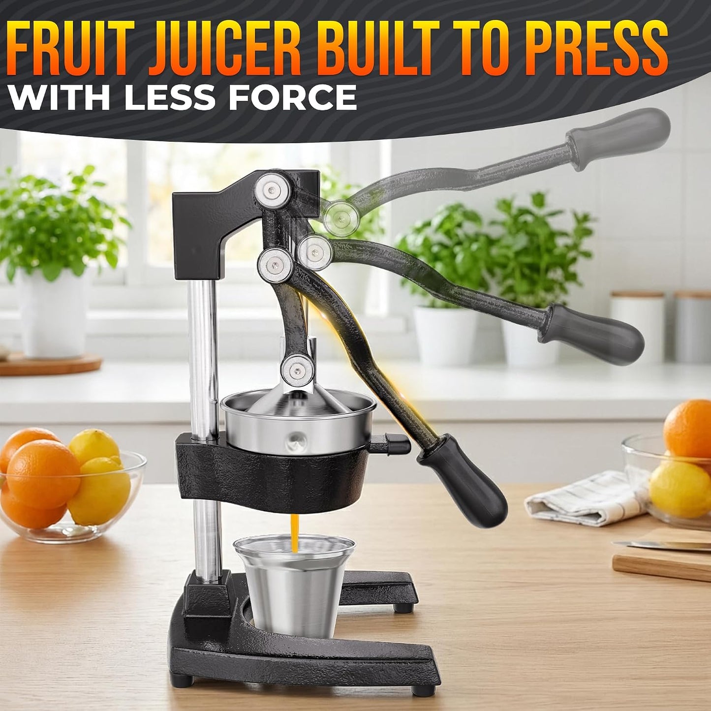 Hand Juicer Squeezer - Gets Every Last Drop Fast - Manual Juicer Hand Press for Lemon, Orange, Lime, Grapefruit and Pomegranate | 20 oz Aluminum Bowl, Pour Spout, Lemon Squeezer with Ergonomic Handle