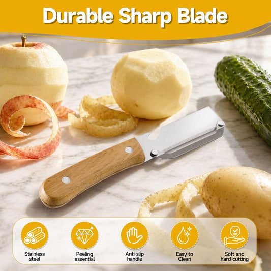 Multifunctional Vegetable Peeler, 2-in-1 kitchen peeler equipped with bottle opener, Zero Snag Wooden Kitchen Tool, Stainless Steel Peelers for Kitchen, Suitable for Fruits and Vegetables (1PCS)
