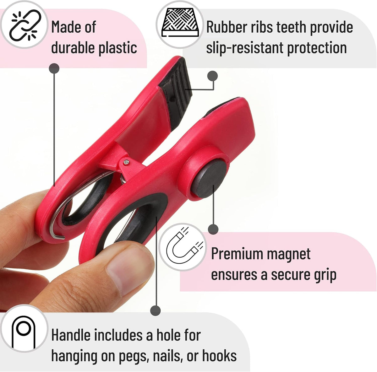 Magnetic Chip Clips, 6 Pack, Airtight Seal | Reusable Bag Closers for Food Storage, Snacks, Bread & Kitchen Organization, Strong Plastic Clips for Refrigerator Use
