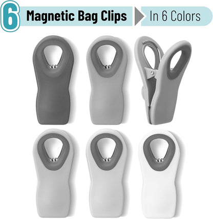 Magnetic Chip Clips, 6 Pack, Airtight Seal | Reusable Bag Closers for Food Storage, Snacks, Bread & Kitchen Organization, Strong Plastic Clips for Refrigerator Use