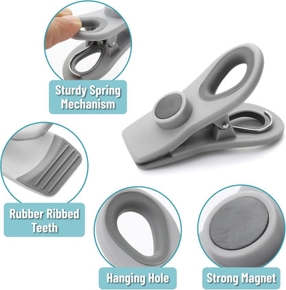 Magnetic Chip Clips, 6 Pack, Airtight Seal | Reusable Bag Closers for Food Storage, Snacks, Bread & Kitchen Organization, Strong Plastic Clips for Refrigerator Use
