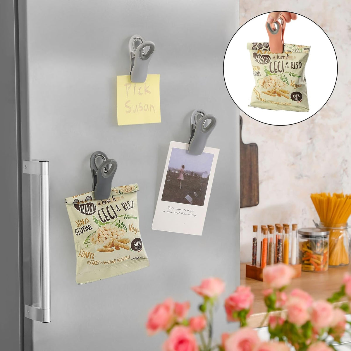 Magnetic Chip Clips, 6 Pack, Airtight Seal | Reusable Bag Closers for Food Storage, Snacks, Bread & Kitchen Organization, Strong Plastic Clips for Refrigerator Use