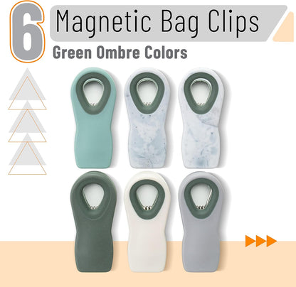 Magnetic Chip Clips, 6 Pack, Airtight Seal | Reusable Bag Closers for Food Storage, Snacks, Bread & Kitchen Organization, Strong Plastic Clips for Refrigerator Use