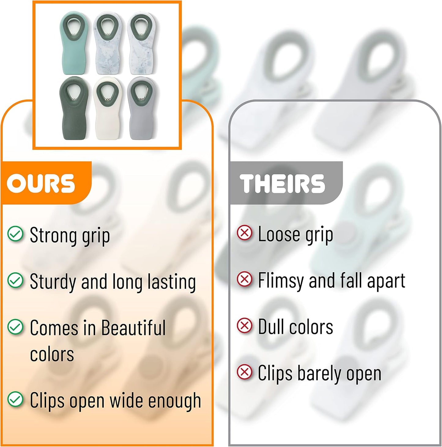 Magnetic Chip Clips, 6 Pack, Airtight Seal | Reusable Bag Closers for Food Storage, Snacks, Bread & Kitchen Organization, Strong Plastic Clips for Refrigerator Use