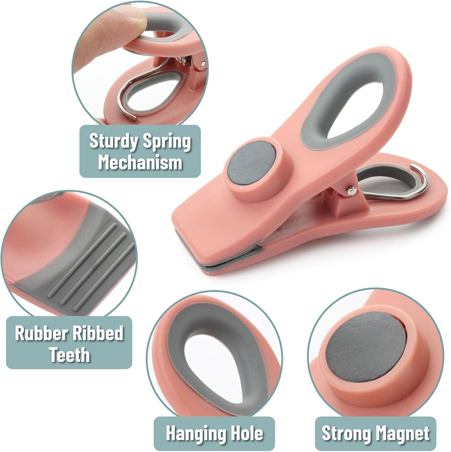 Magnetic Chip Clips, 6 Pack, Airtight Seal | Reusable Bag Closers for Food Storage, Snacks, Bread & Kitchen Organization, Strong Plastic Clips for Refrigerator Use