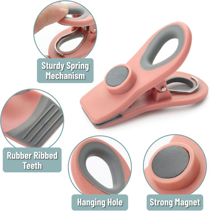 Magnetic Chip Clips, 6 Pack, Airtight Seal | Reusable Bag Closers for Food Storage, Snacks, Bread & Kitchen Organization, Strong Plastic Clips for Refrigerator Use
