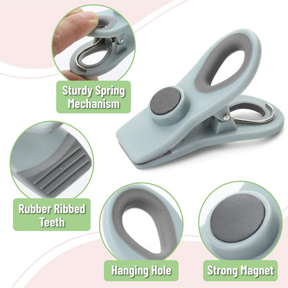 Magnetic Chip Clips, 6 Pack, Airtight Seal | Reusable Bag Closers for Food Storage, Snacks, Bread & Kitchen Organization, Strong Plastic Clips for Refrigerator Use