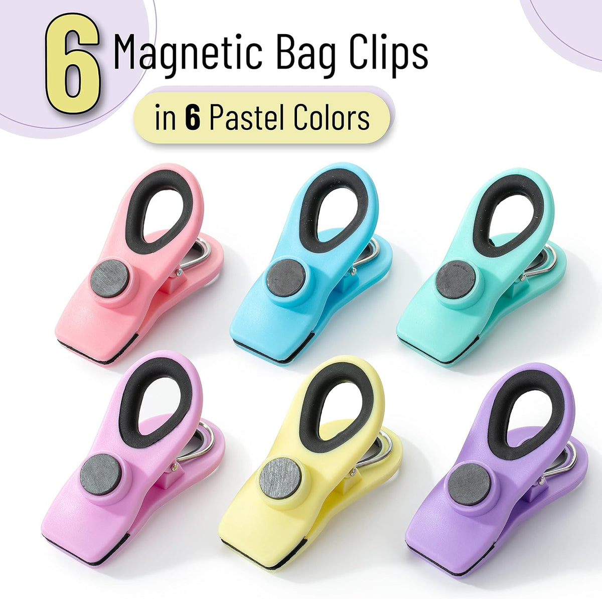 Magnetic Chip Clips, 6 Pack, Airtight Seal | Reusable Bag Closers for Food Storage, Snacks, Bread & Kitchen Organization, Strong Plastic Clips for Refrigerator Use