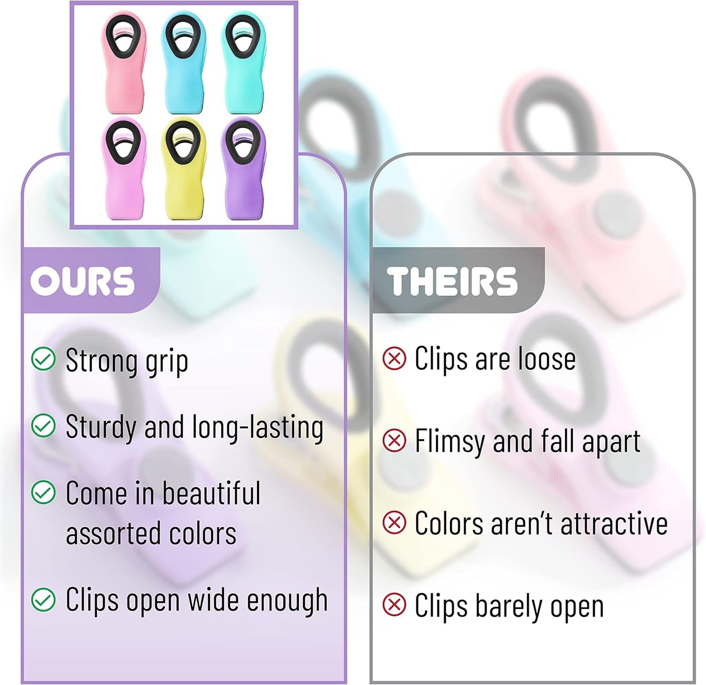 Magnetic Chip Clips, 6 Pack, Airtight Seal | Reusable Bag Closers for Food Storage, Snacks, Bread & Kitchen Organization, Strong Plastic Clips for Refrigerator Use