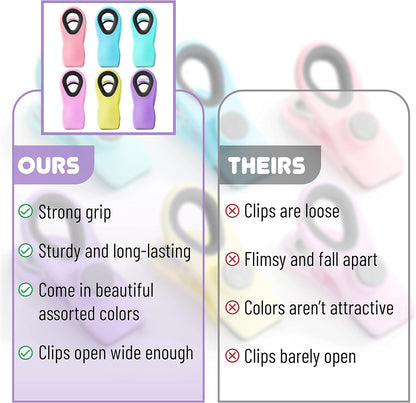 Magnetic Chip Clips, 6 Pack, Airtight Seal | Reusable Bag Closers for Food Storage, Snacks, Bread & Kitchen Organization, Strong Plastic Clips for Refrigerator Use