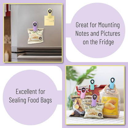 Magnetic Chip Clips, 6 Pack, Airtight Seal | Reusable Bag Closers for Food Storage, Snacks, Bread & Kitchen Organization, Strong Plastic Clips for Refrigerator Use