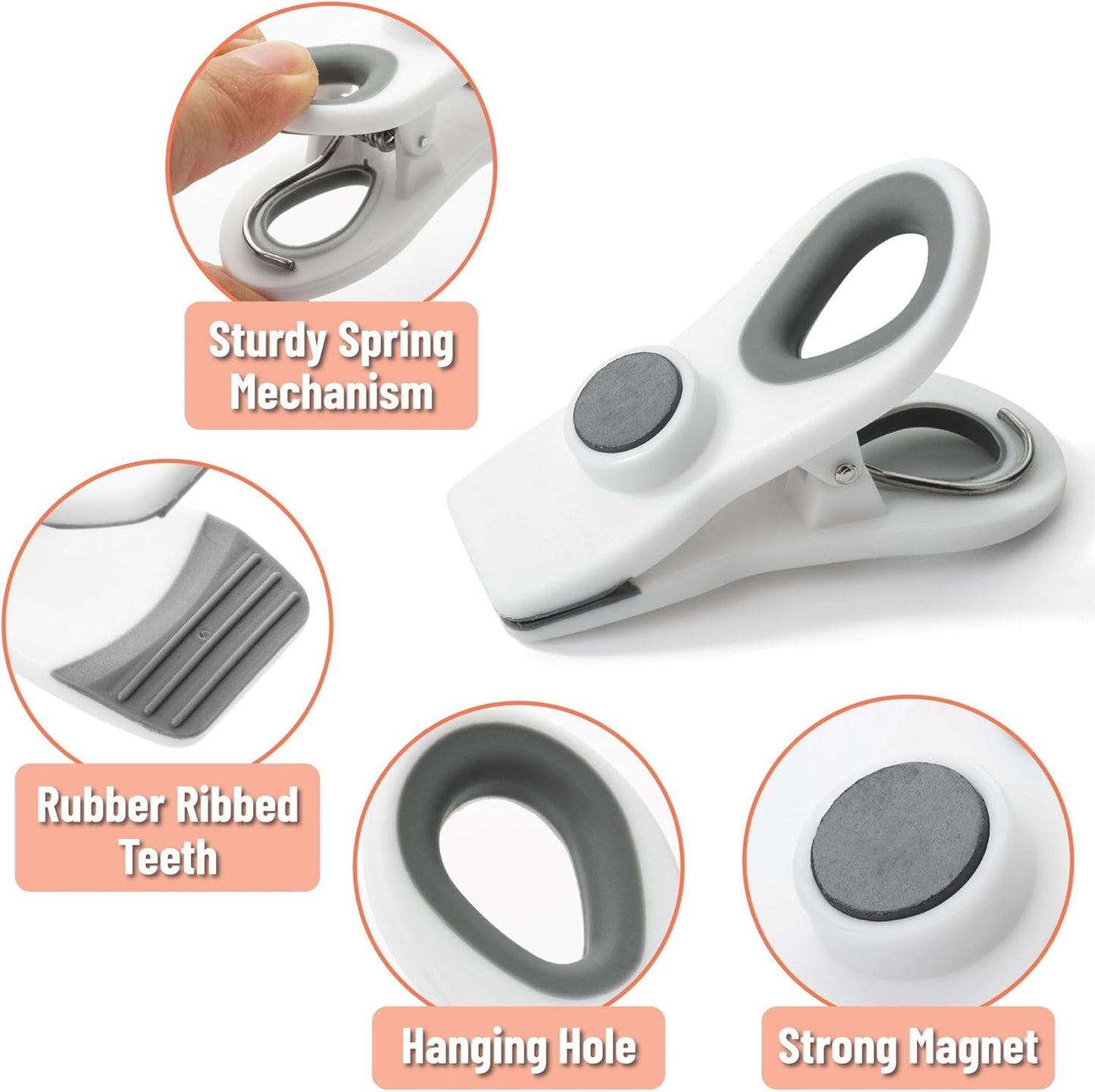 Magnetic Chip Clips, 6 Pack, Airtight Seal | Reusable Bag Closers for Food Storage, Snacks, Bread & Kitchen Organization, Strong Plastic Clips for Refrigerator Use