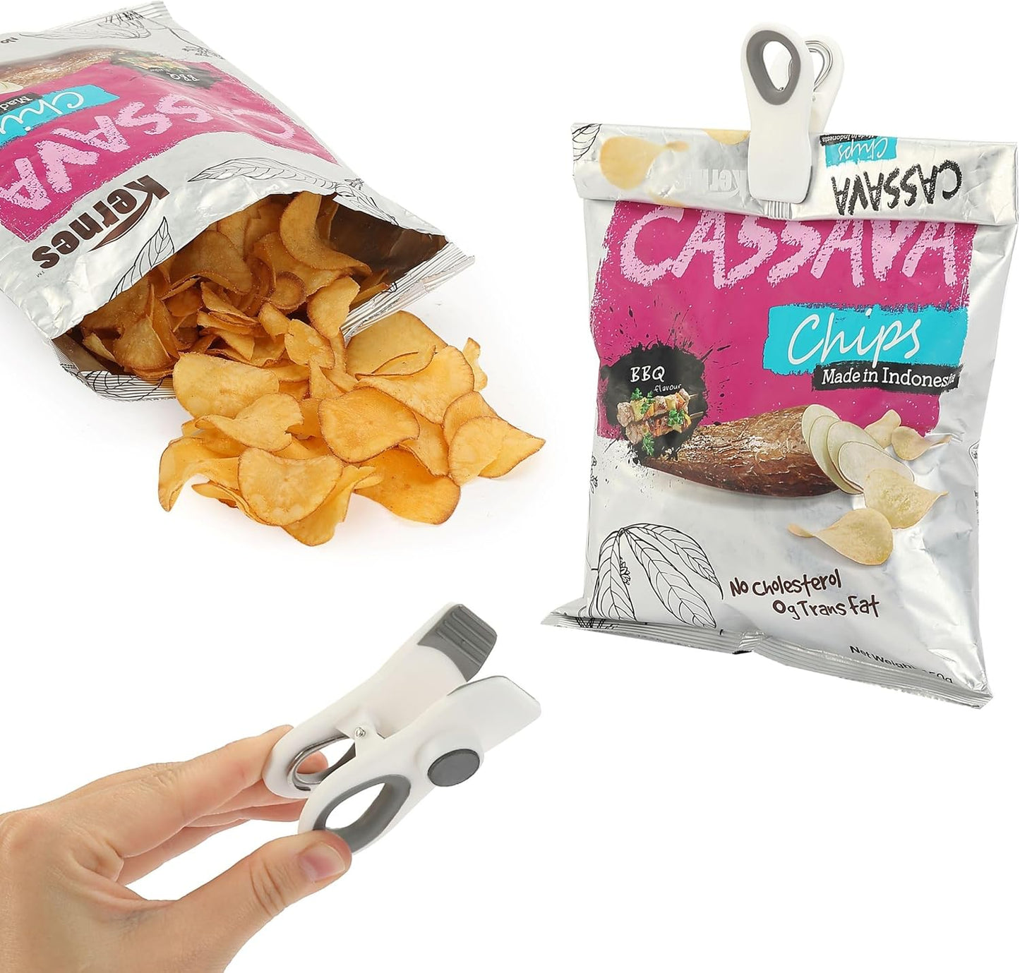 Magnetic Chip Clips, 6 Pack, Airtight Seal | Reusable Bag Closers for Food Storage, Snacks, Bread & Kitchen Organization, Strong Plastic Clips for Refrigerator Use