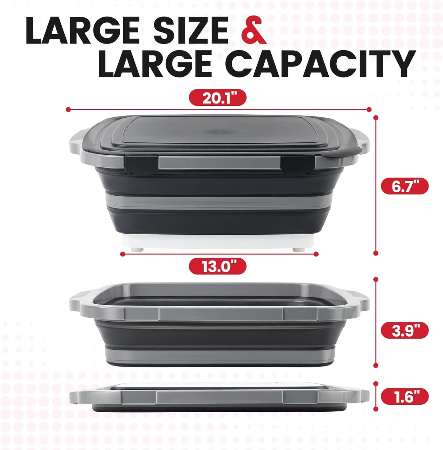BBQ Prep Tub,16L Collapsible Cutting Board with Locking Lid for BBQ | Foldable Marinating Basin, Leak-Resistant Edges, Space-Saving Storage For Camping,Picnic,Tailgate,RV,Backyard Grilling