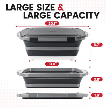 BBQ Prep Tub,16L Collapsible Cutting Board with Locking Lid for BBQ | Foldable Marinating Basin, Leak-Resistant Edges, Space-Saving Storage For Camping,Picnic,Tailgate,RV,Backyard Grilling