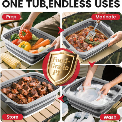 BBQ Prep Tub,16L Collapsible Cutting Board with Locking Lid for BBQ | Foldable Marinating Basin, Leak-Resistant Edges, Space-Saving Storage For Camping,Picnic,Tailgate,RV,Backyard Grilling