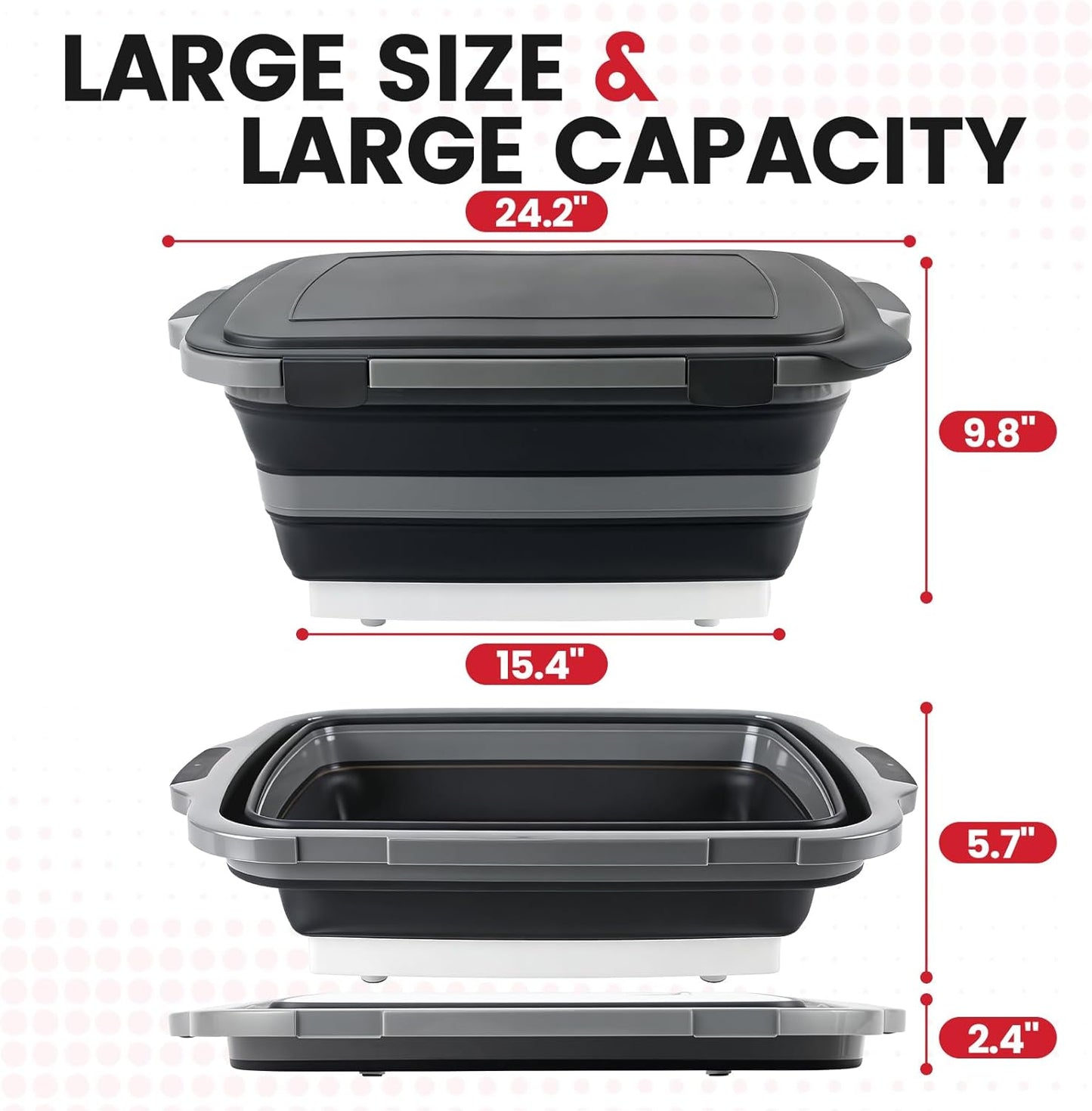 BBQ Prep Tub,16L Collapsible Cutting Board with Locking Lid for BBQ | Foldable Marinating Basin, Leak-Resistant Edges, Space-Saving Storage For Camping,Picnic,Tailgate,RV,Backyard Grilling