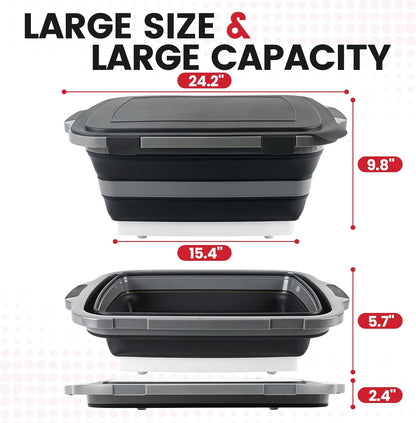 BBQ Prep Tub,16L Collapsible Cutting Board with Locking Lid for BBQ | Foldable Marinating Basin, Leak-Resistant Edges, Space-Saving Storage For Camping,Picnic,Tailgate,RV,Backyard Grilling