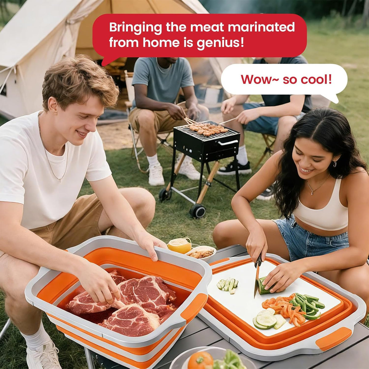 BBQ Prep Tub,16L Collapsible Cutting Board with Locking Lid for BBQ | Foldable Marinating Basin, Leak-Resistant Edges, Space-Saving Storage For Camping,Picnic,Tailgate,RV,Backyard Grilling