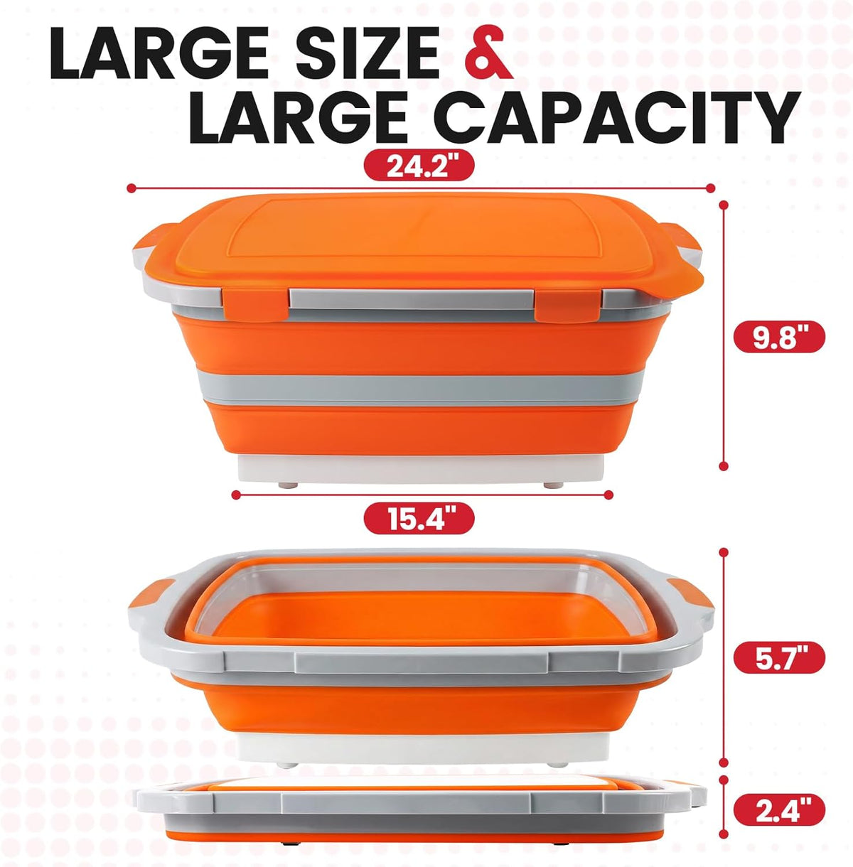 BBQ Prep Tub,16L Collapsible Cutting Board with Locking Lid for BBQ | Foldable Marinating Basin, Leak-Resistant Edges, Space-Saving Storage For Camping,Picnic,Tailgate,RV,Backyard Grilling