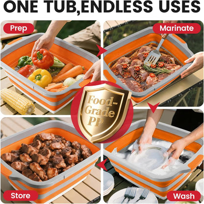 BBQ Prep Tub,16L Collapsible Cutting Board with Locking Lid for BBQ | Foldable Marinating Basin, Leak-Resistant Edges, Space-Saving Storage For Camping,Picnic,Tailgate,RV,Backyard Grilling