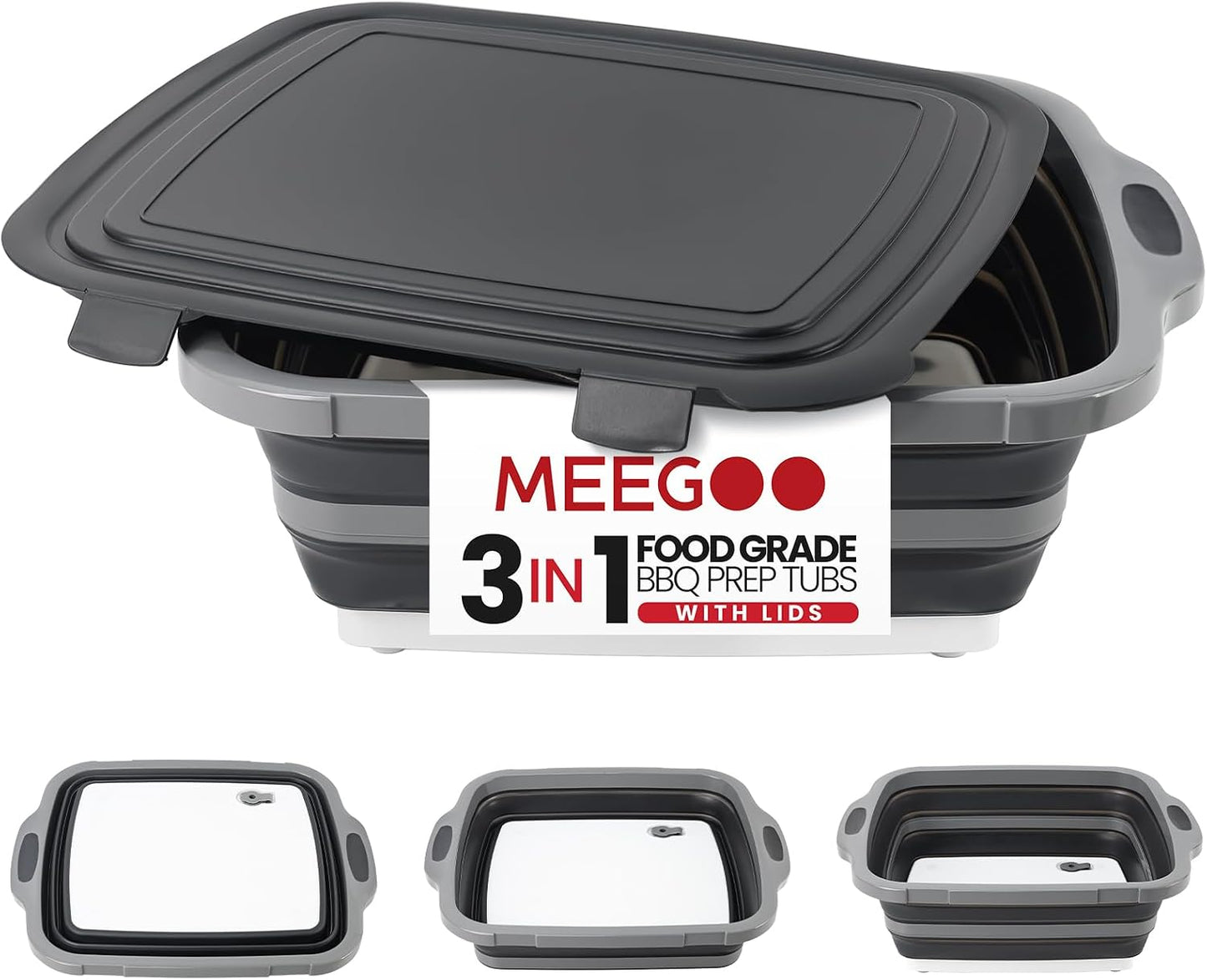 BBQ Prep Tub,16L Collapsible Cutting Board with Locking Lid for BBQ | Foldable Marinating Basin, Leak-Resistant Edges, Space-Saving Storage For Camping,Picnic,Tailgate,RV,Backyard Grilling