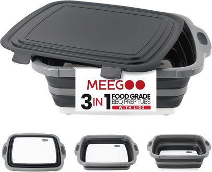 BBQ Prep Tub,16L Collapsible Cutting Board with Locking Lid for BBQ | Foldable Marinating Basin, Leak-Resistant Edges, Space-Saving Storage For Camping,Picnic,Tailgate,RV,Backyard Grilling