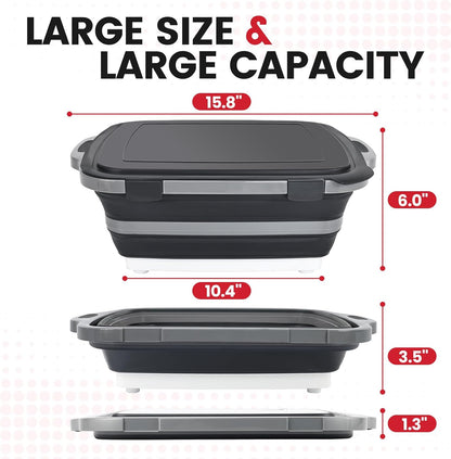 BBQ Prep Tub,16L Collapsible Cutting Board with Locking Lid for BBQ | Foldable Marinating Basin, Leak-Resistant Edges, Space-Saving Storage For Camping,Picnic,Tailgate,RV,Backyard Grilling