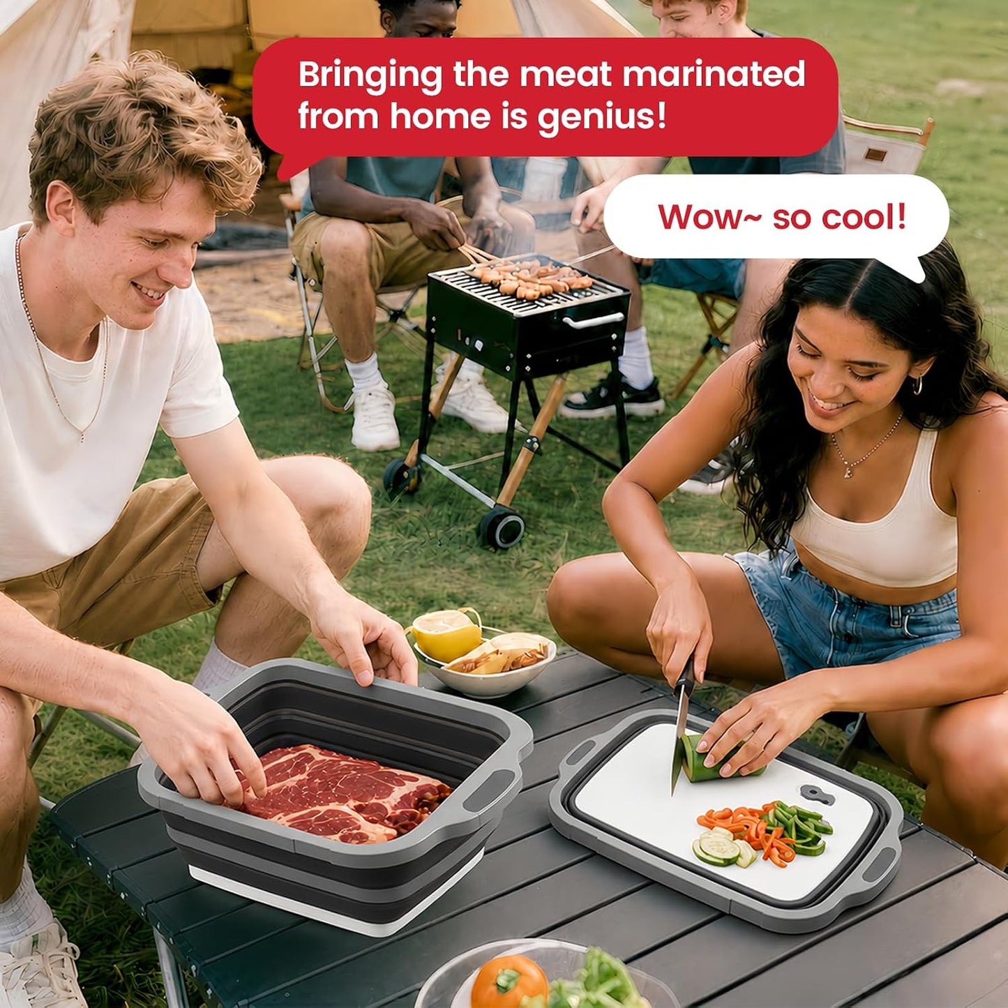 BBQ Prep Tub,16L Collapsible Cutting Board with Locking Lid for BBQ | Foldable Marinating Basin, Leak-Resistant Edges, Space-Saving Storage For Camping,Picnic,Tailgate,RV,Backyard Grilling