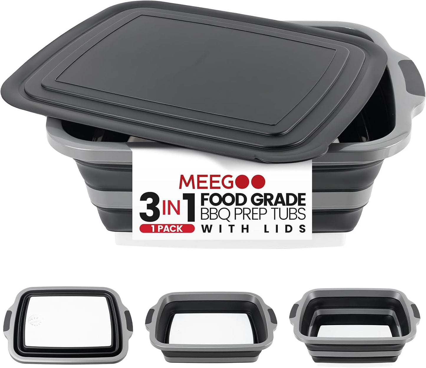 BBQ Prep Tub,16L Collapsible Cutting Board with Locking Lid for BBQ | Foldable Marinating Basin, Leak-Resistant Edges, Space-Saving Storage For Camping,Picnic,Tailgate,RV,Backyard Grilling