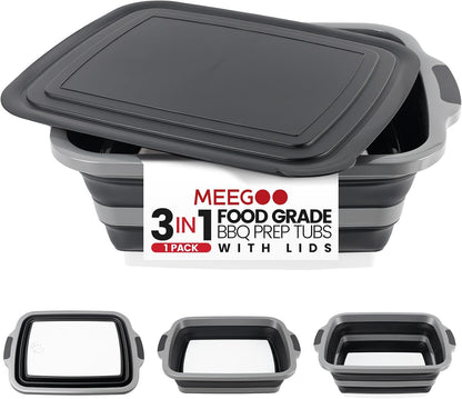 BBQ Prep Tub,16L Collapsible Cutting Board with Locking Lid for BBQ | Foldable Marinating Basin, Leak-Resistant Edges, Space-Saving Storage For Camping,Picnic,Tailgate,RV,Backyard Grilling