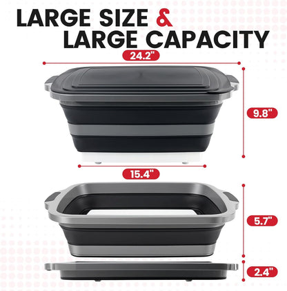 BBQ Prep Tub,16L Collapsible Cutting Board with Locking Lid for BBQ | Foldable Marinating Basin, Leak-Resistant Edges, Space-Saving Storage For Camping,Picnic,Tailgate,RV,Backyard Grilling