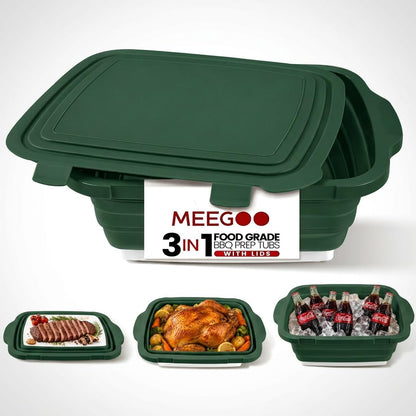 BBQ Prep Tub,16L Collapsible Cutting Board with Locking Lid for BBQ | Foldable Marinating Basin, Leak-Resistant Edges, Space-Saving Storage For Camping,Picnic,Tailgate,RV,Backyard Grilling