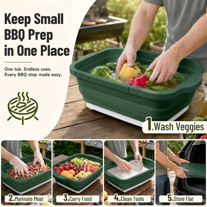 BBQ Prep Tub,16L Collapsible Cutting Board with Locking Lid for BBQ | Foldable Marinating Basin, Leak-Resistant Edges, Space-Saving Storage For Camping,Picnic,Tailgate,RV,Backyard Grilling