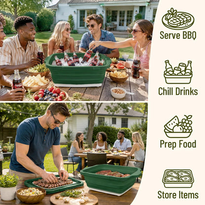 BBQ Prep Tub,16L Collapsible Cutting Board with Locking Lid for BBQ | Foldable Marinating Basin, Leak-Resistant Edges, Space-Saving Storage For Camping,Picnic,Tailgate,RV,Backyard Grilling
