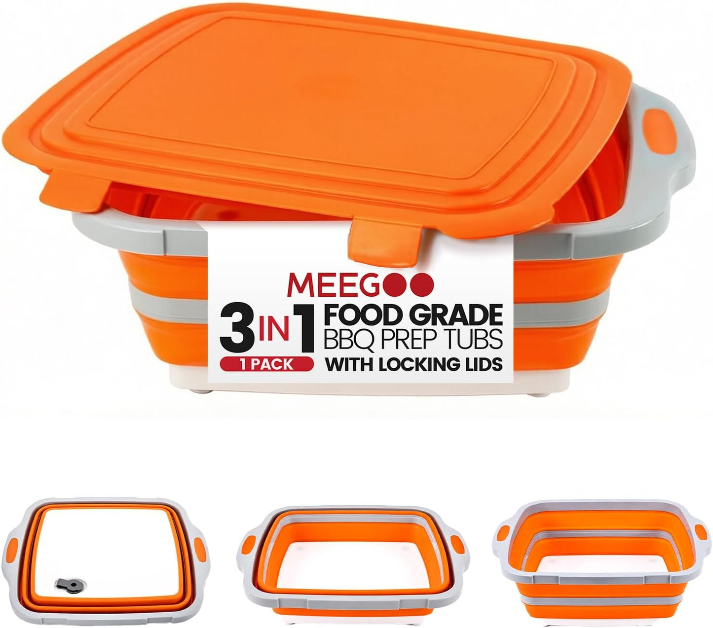 BBQ Prep Tub,16L Collapsible Cutting Board with Locking Lid for BBQ | Foldable Marinating Basin, Leak-Resistant Edges, Space-Saving Storage For Camping,Picnic,Tailgate,RV,Backyard Grilling