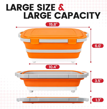 BBQ Prep Tub,16L Collapsible Cutting Board with Locking Lid for BBQ | Foldable Marinating Basin, Leak-Resistant Edges, Space-Saving Storage For Camping,Picnic,Tailgate,RV,Backyard Grilling
