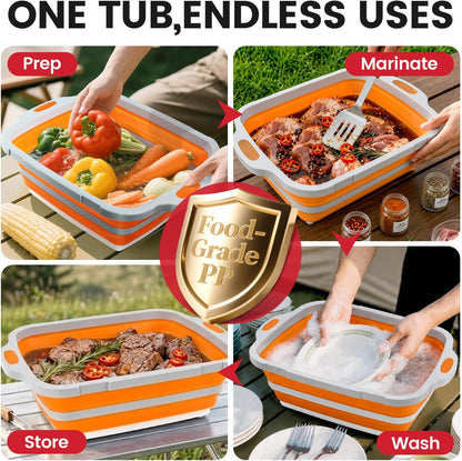 BBQ Prep Tub,16L Collapsible Cutting Board with Locking Lid for BBQ | Foldable Marinating Basin, Leak-Resistant Edges, Space-Saving Storage For Camping,Picnic,Tailgate,RV,Backyard Grilling