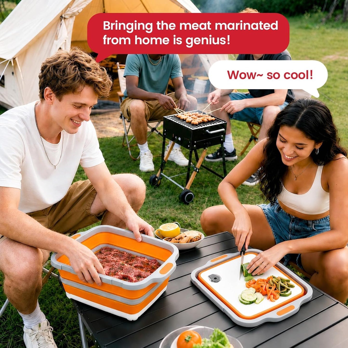 BBQ Prep Tub,16L Collapsible Cutting Board with Locking Lid for BBQ | Foldable Marinating Basin, Leak-Resistant Edges, Space-Saving Storage For Camping,Picnic,Tailgate,RV,Backyard Grilling