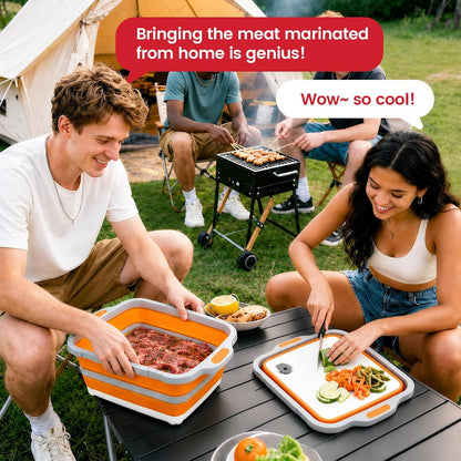 BBQ Prep Tub,16L Collapsible Cutting Board with Locking Lid for BBQ | Foldable Marinating Basin, Leak-Resistant Edges, Space-Saving Storage For Camping,Picnic,Tailgate,RV,Backyard Grilling