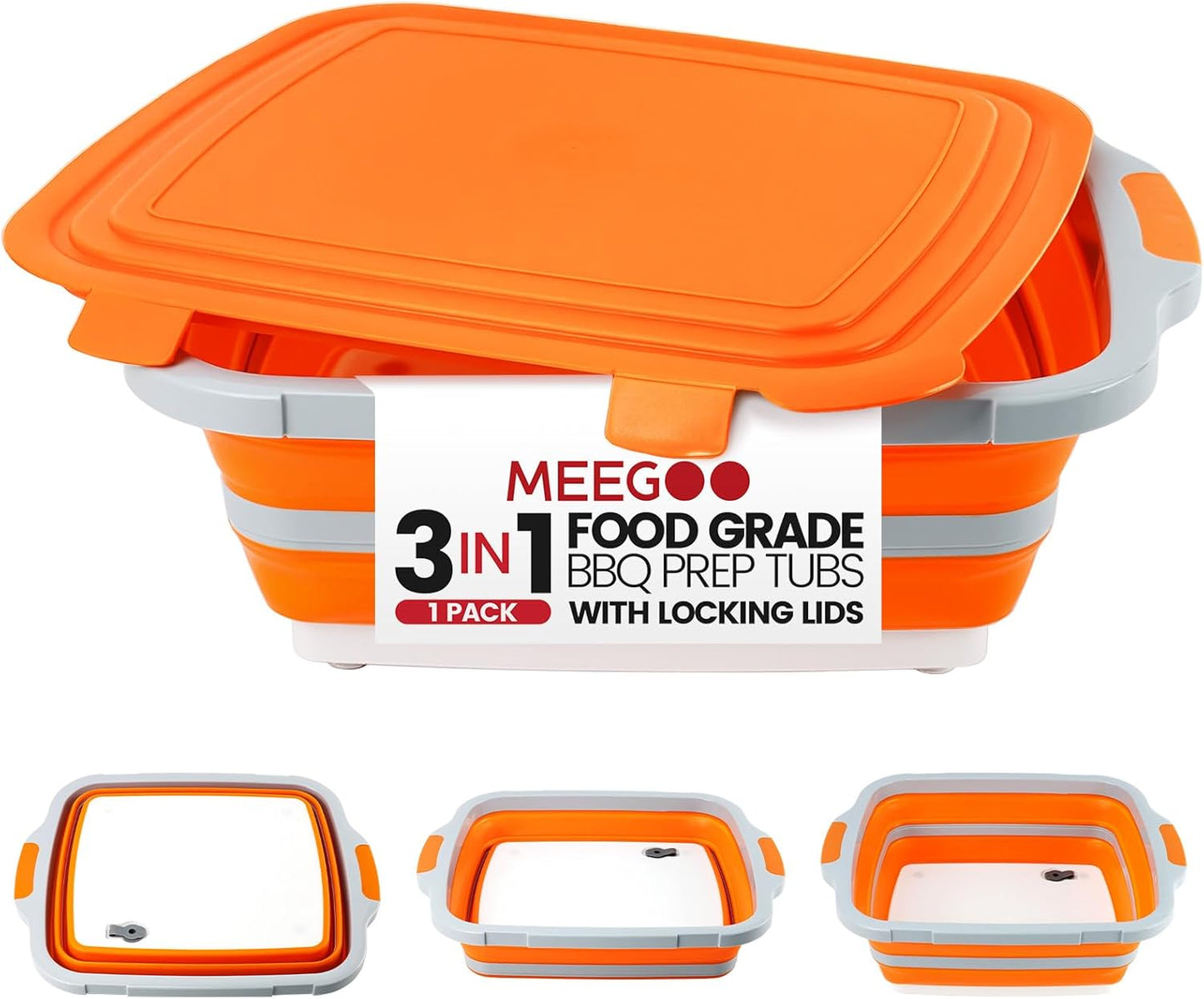 BBQ Prep Tub,16L Collapsible Cutting Board with Locking Lid for BBQ | Foldable Marinating Basin, Leak-Resistant Edges, Space-Saving Storage For Camping,Picnic,Tailgate,RV,Backyard Grilling