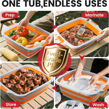 BBQ Prep Tub,16L Collapsible Cutting Board with Locking Lid for BBQ | Foldable Marinating Basin, Leak-Resistant Edges, Space-Saving Storage For Camping,Picnic,Tailgate,RV,Backyard Grilling