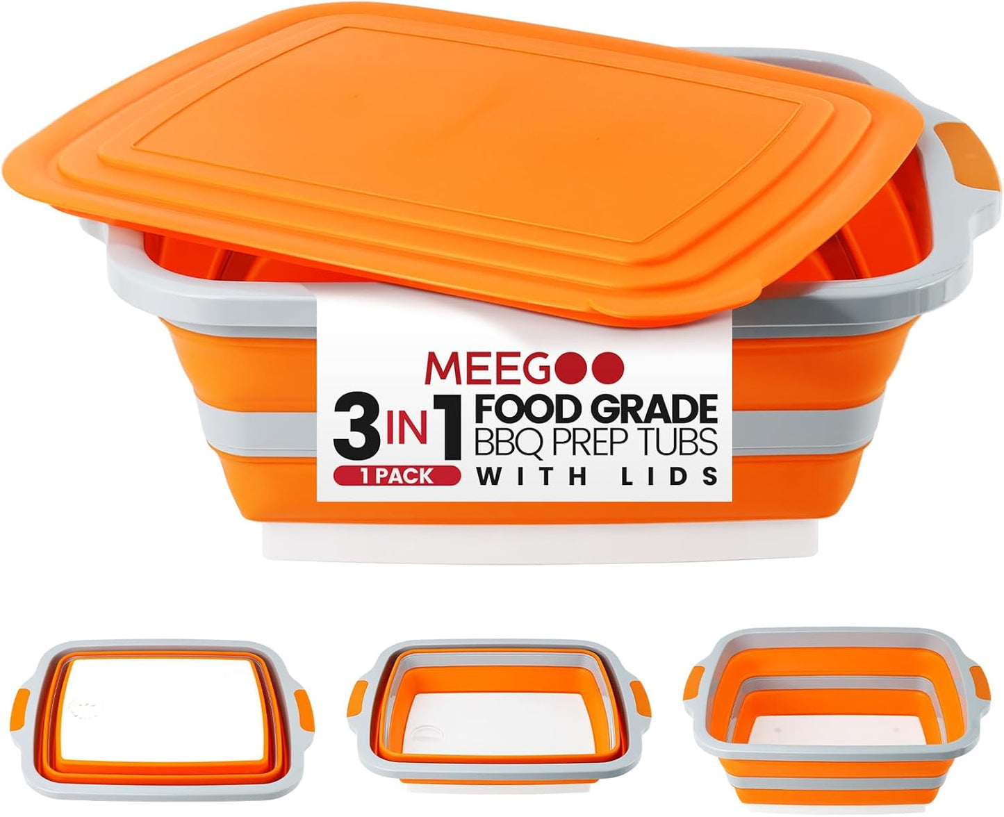 BBQ Prep Tub,16L Collapsible Cutting Board with Locking Lid for BBQ | Foldable Marinating Basin, Leak-Resistant Edges, Space-Saving Storage For Camping,Picnic,Tailgate,RV,Backyard Grilling