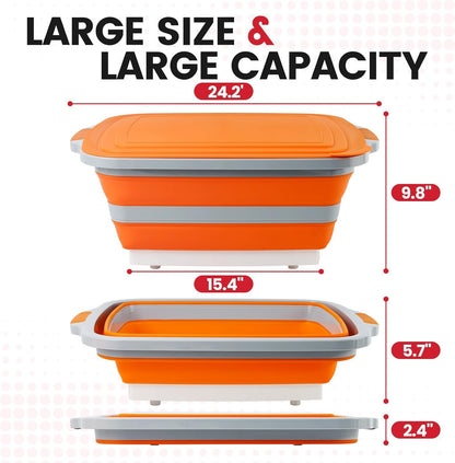 BBQ Prep Tub,16L Collapsible Cutting Board with Locking Lid for BBQ | Foldable Marinating Basin, Leak-Resistant Edges, Space-Saving Storage For Camping,Picnic,Tailgate,RV,Backyard Grilling
